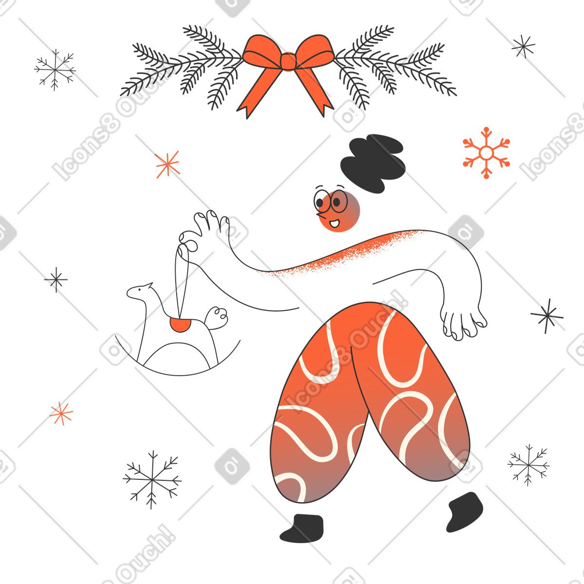 Woman in festive mood holding christmas decoration illustration Crayon style download PNG, SVG