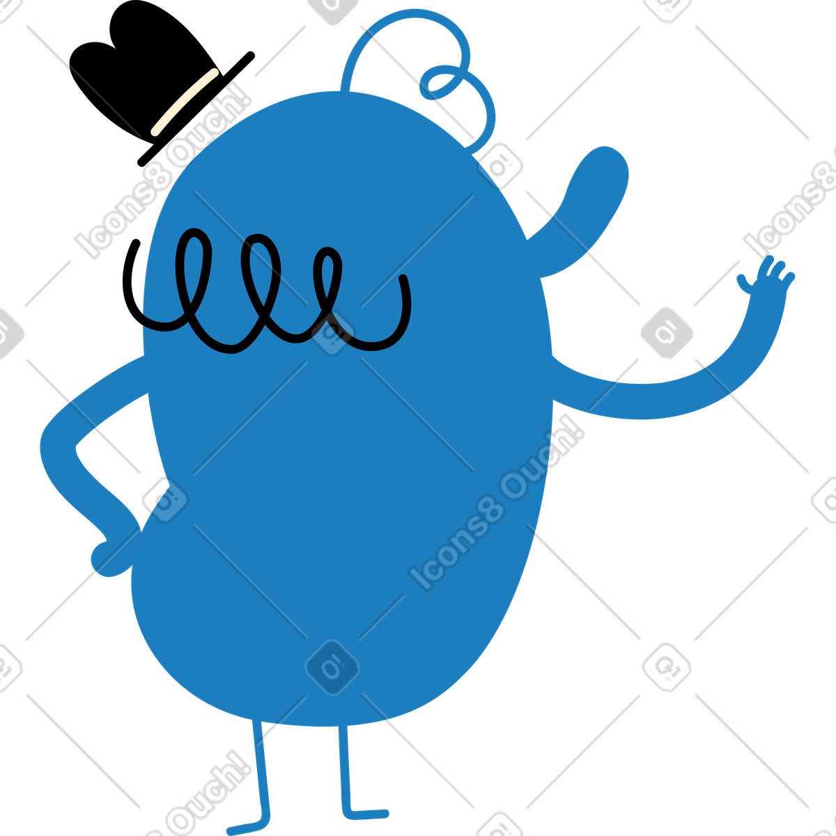 Der blaue charakter steht mit dem rücken und erhobener hand-Illustration im Jelly-Stil als Download in PNG, SVG