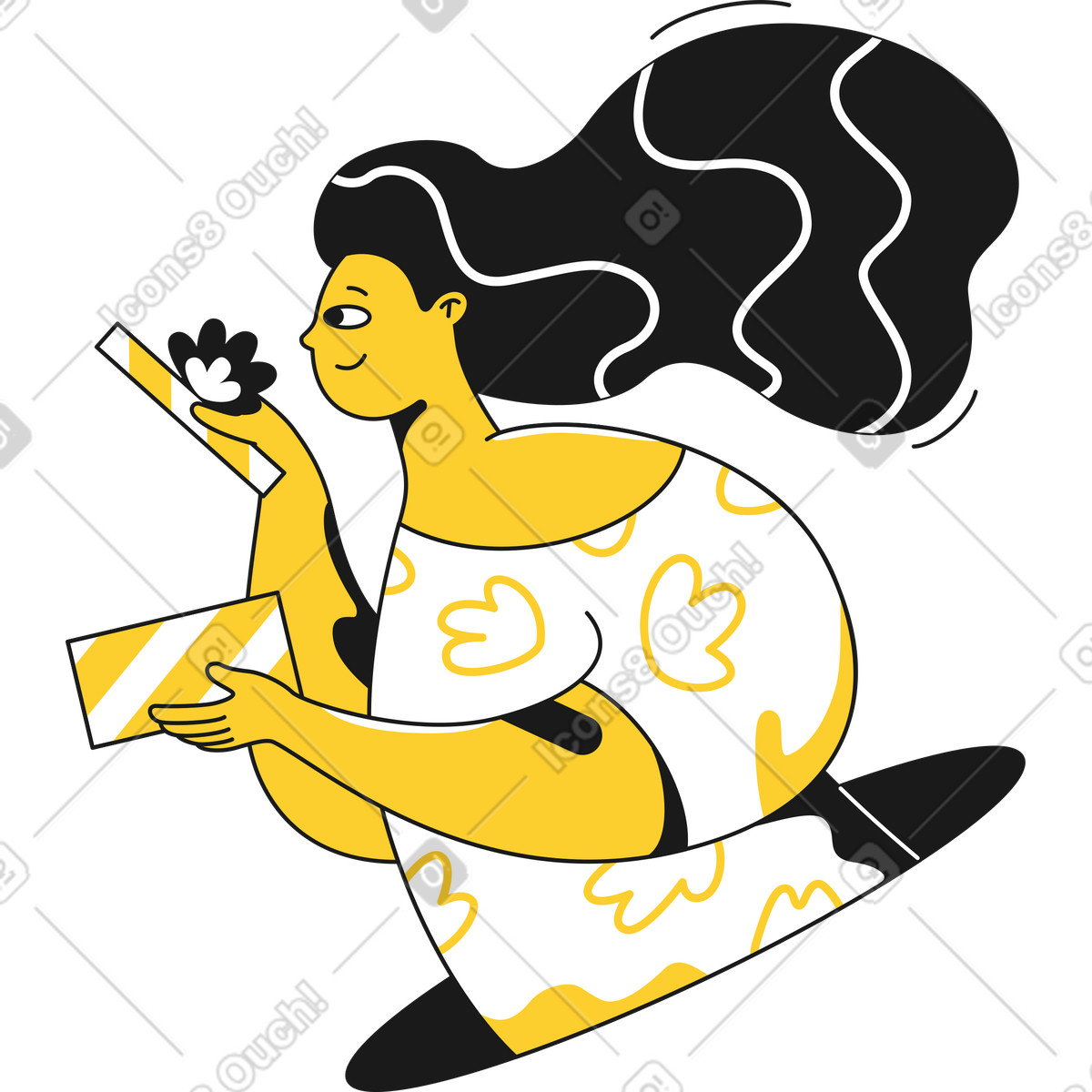 Illustration Femme aux cheveux longs et un cadeau dans le style Taxi à télécharger formats PNG, SVG