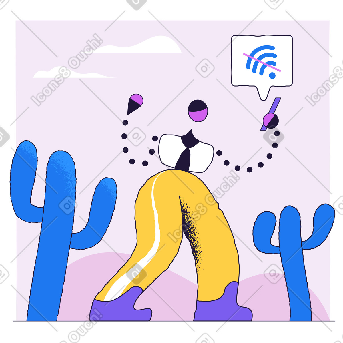 Иллюстрация Lost wireless signal in desert, Offline mode or no connection в стиле Conifer — скачать в форматах PNG, SVG