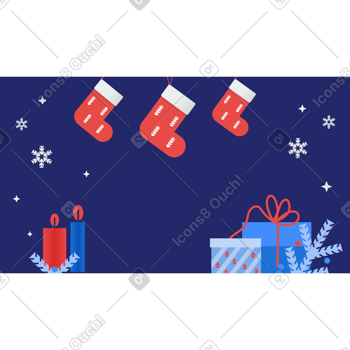 Ilustración Nochebuena con medias y regalos en estilo Clip a descargar en PNG SVG