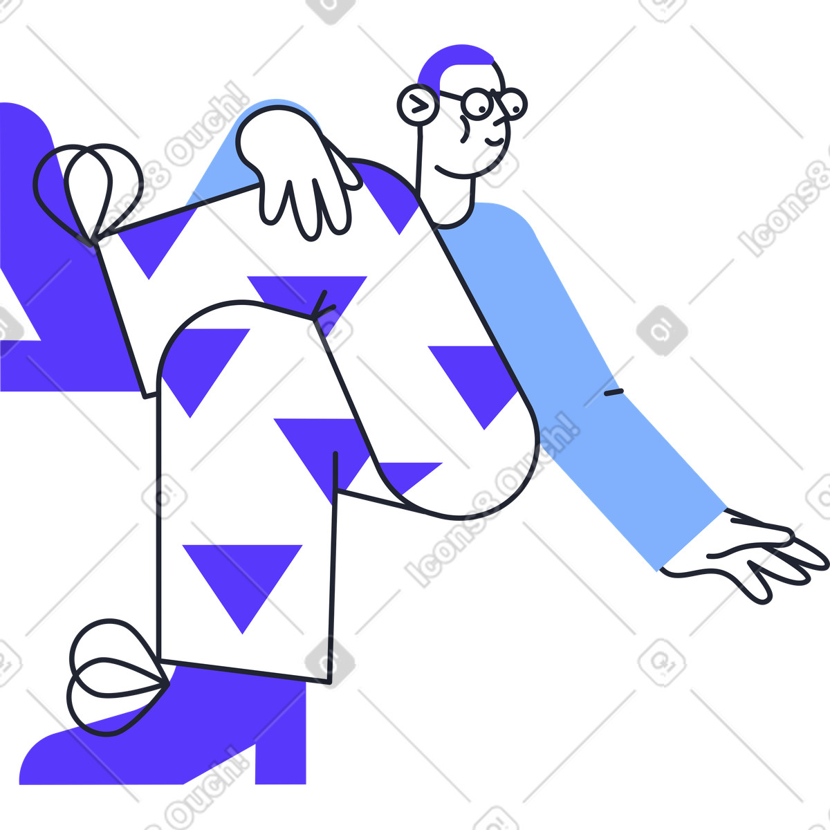 Ilustração de Seated man in blue triangles pattern pants em no estilo Pablita para baixar em PNG, SVG