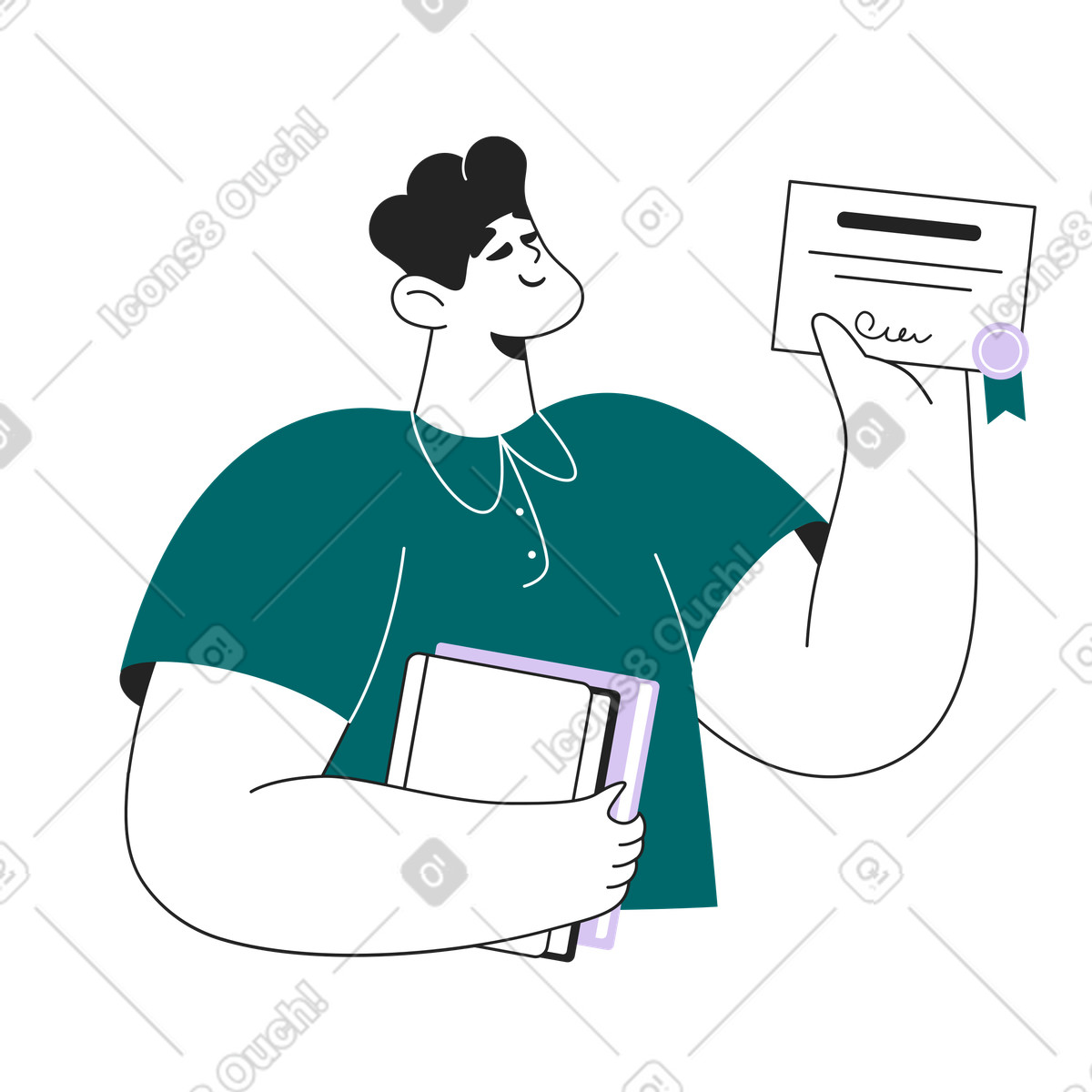 Student receiving certificate, Academic success or professional certification-Illustration im Sammy Line-Stil als Download in PNG, SVG