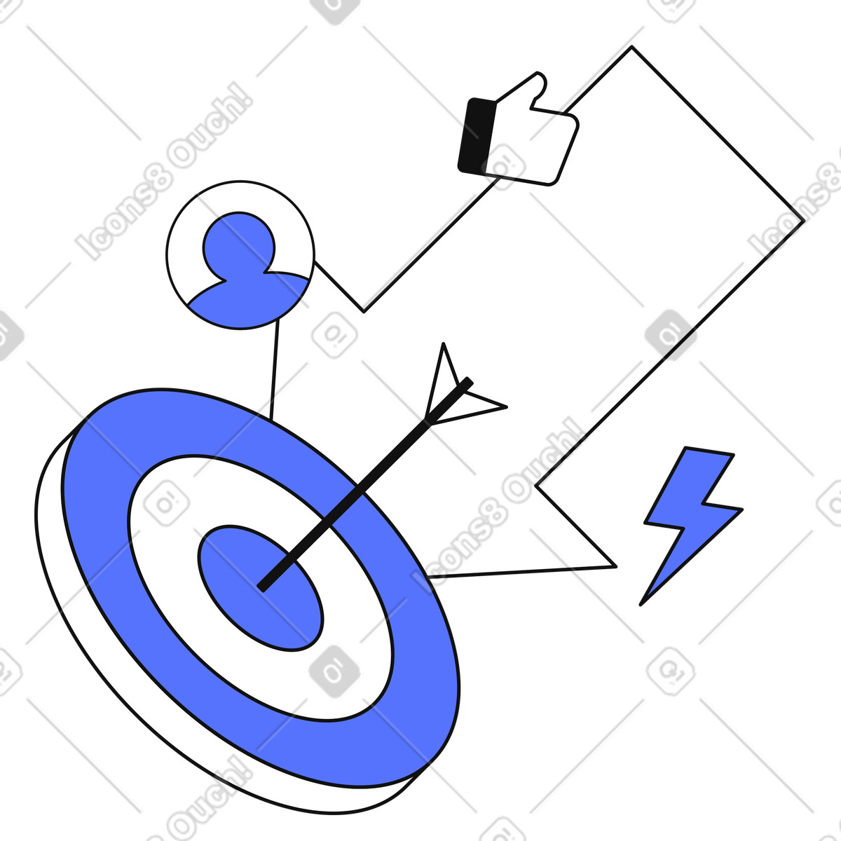 Ilustração de Target audience engagement arrow hitting bullseye with social media icons em no estilo Main para baixar em PNG, SVG