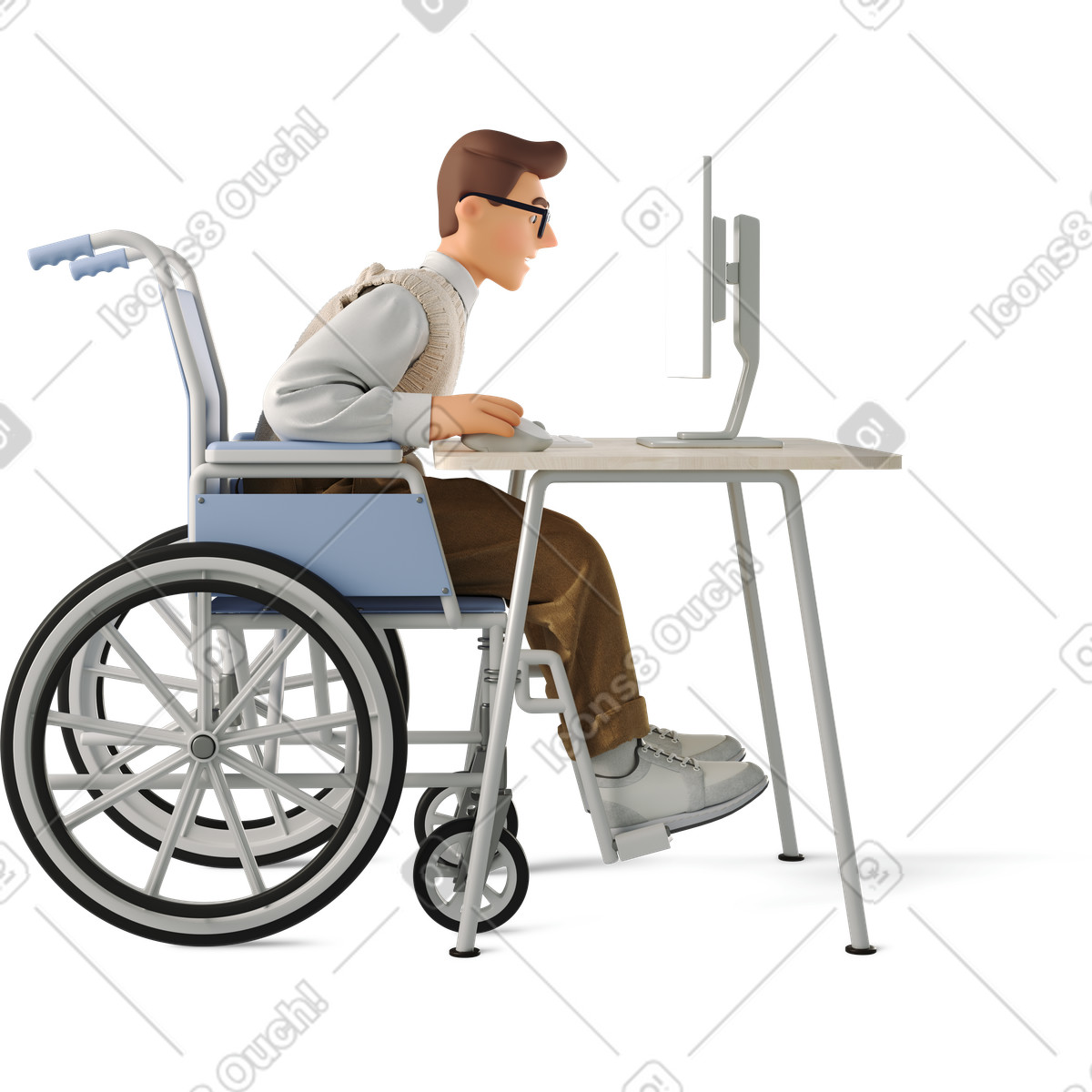 Man in wheelchair at computer illustrazione stile 3D Business scarica PNG, SVG