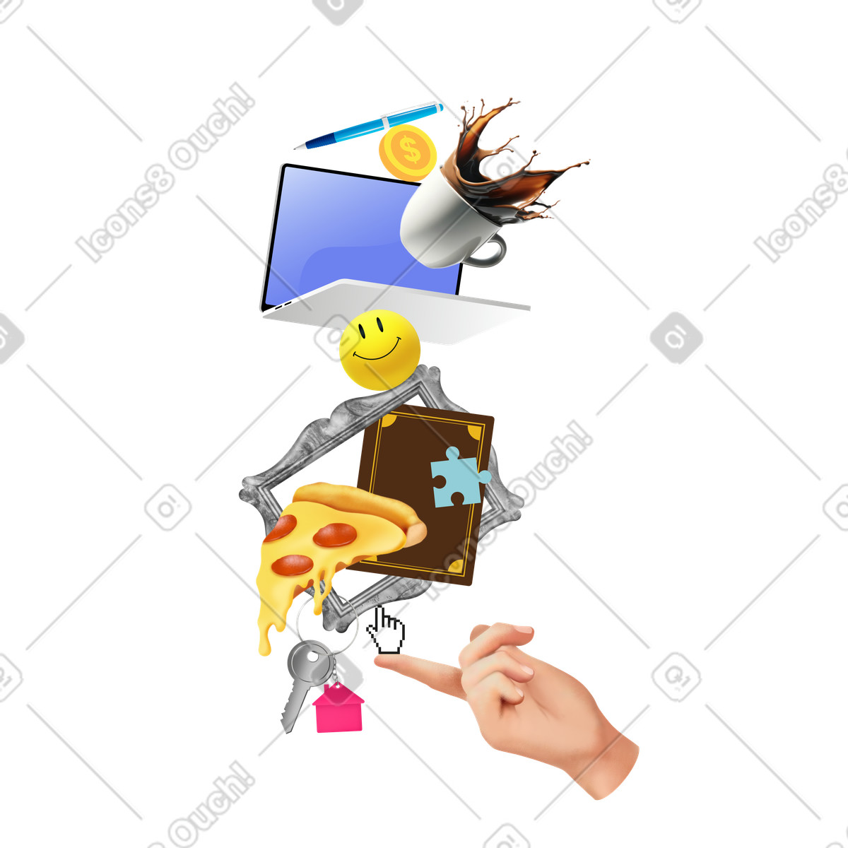 Illustration Équilibrer le travail et les activités quotidiennes sur l'index dans style Jumble à télécharger aux formats PNG, SVG
