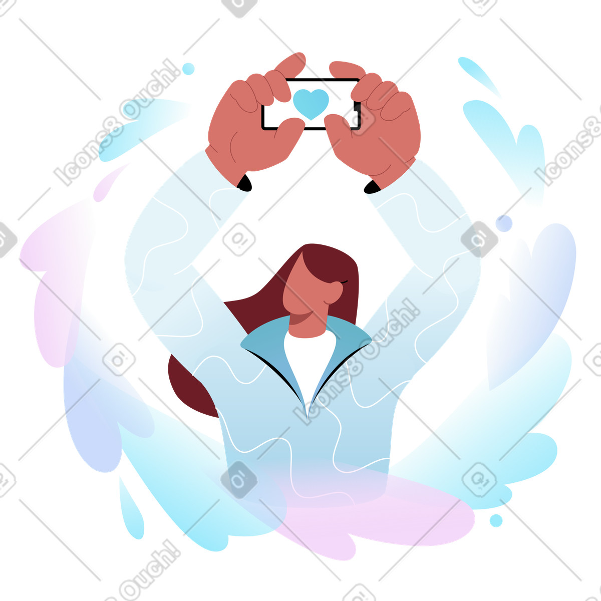 Person receiving digital like on smartphone, social media engagement and positive feedback illustration in Airy style download in PNG, SVG