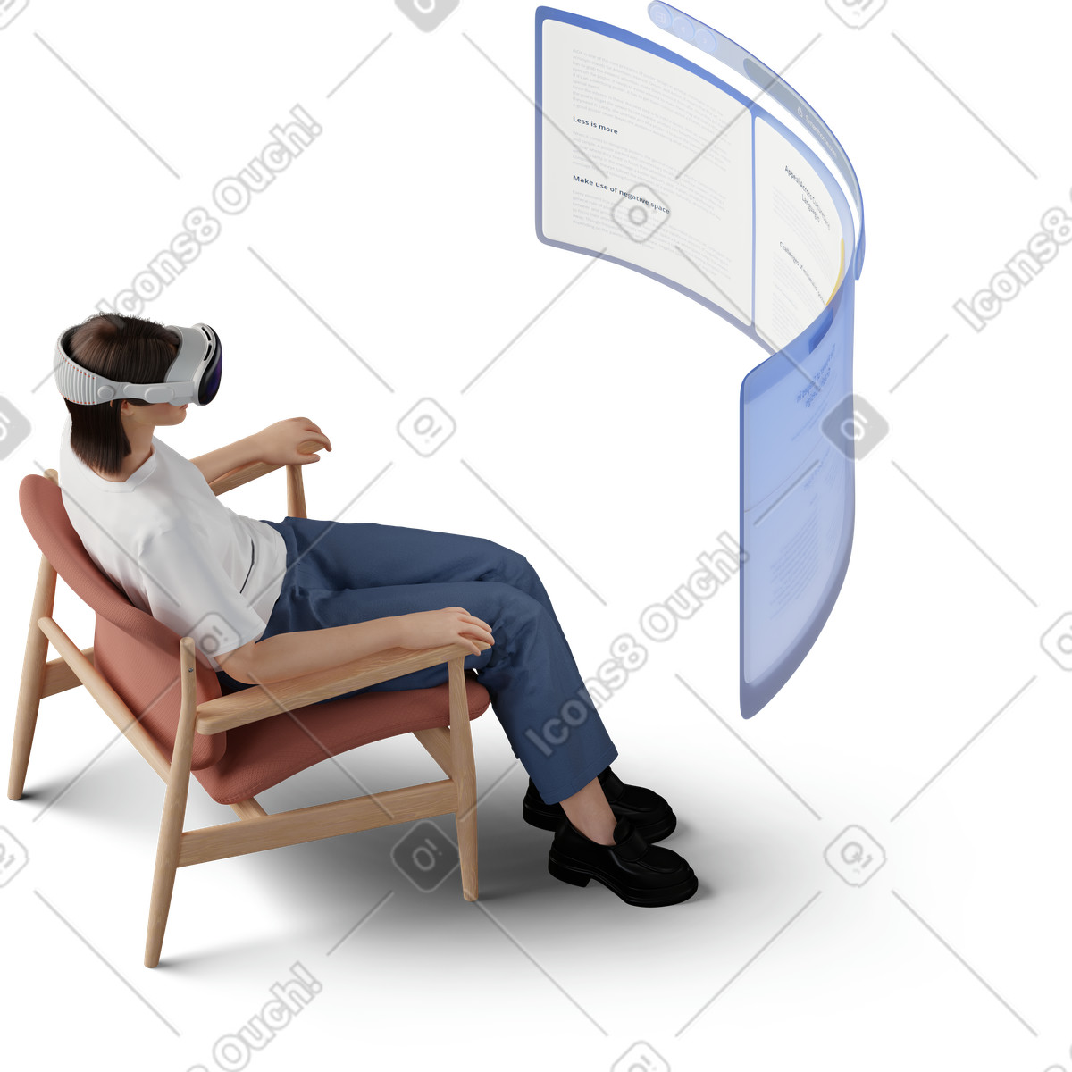Isometric view of young woman in vr headset illustrazione stile 3D Hygge scarica PNG, SVG