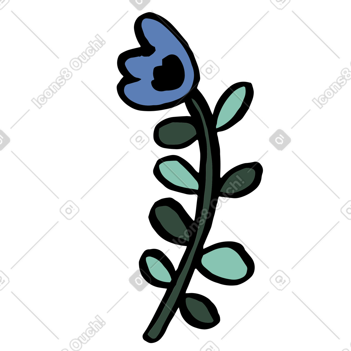 Scandi 스타일의 Blue flower with long stem 일러스트레이션 PNG, SVG 다운로드