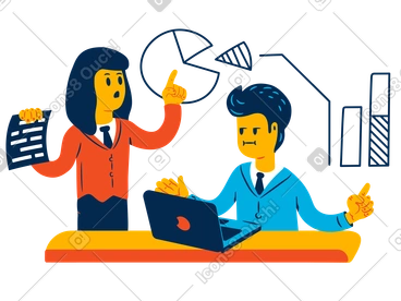 Man and woman work on analytics in a team PNG, SVG