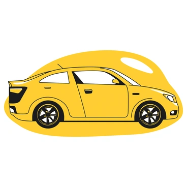 A 3D illustration of a sedan car featuring a sleek, aerodynamic body shape. The sedan has clean lines defining its edges and contours, showcasing a modern aesthetic. There are four doors visible along the side, with a streamlined roofline that flows smoothly to the rear. The front of the car displays a minimalist grille and sharp headlights. The wheels are designed with a simple yet elegant alloy rim pattern. The car is positioned at an angle to highlight its profile and design features.