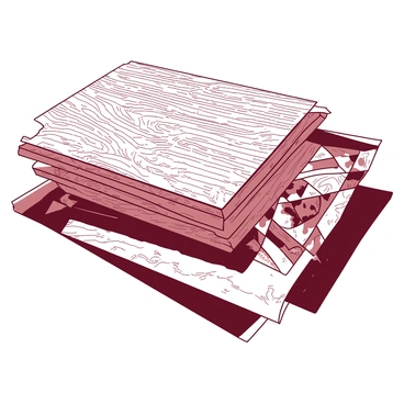 A layered composition featuring various textures, including rough wood grain, smooth metal, and soft fabric. There are images of geometric shapes interspersed among the textures, with intricate patterns that contrast with the organic surfaces. The layers overlap to create depth, with some textures appearing more pronounced while others fade into the background. Each texture is defined clearly, allowing for a rich visual experience.