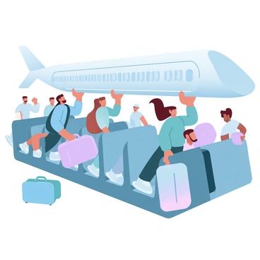 Passengers placing luggage into the overhead compartments