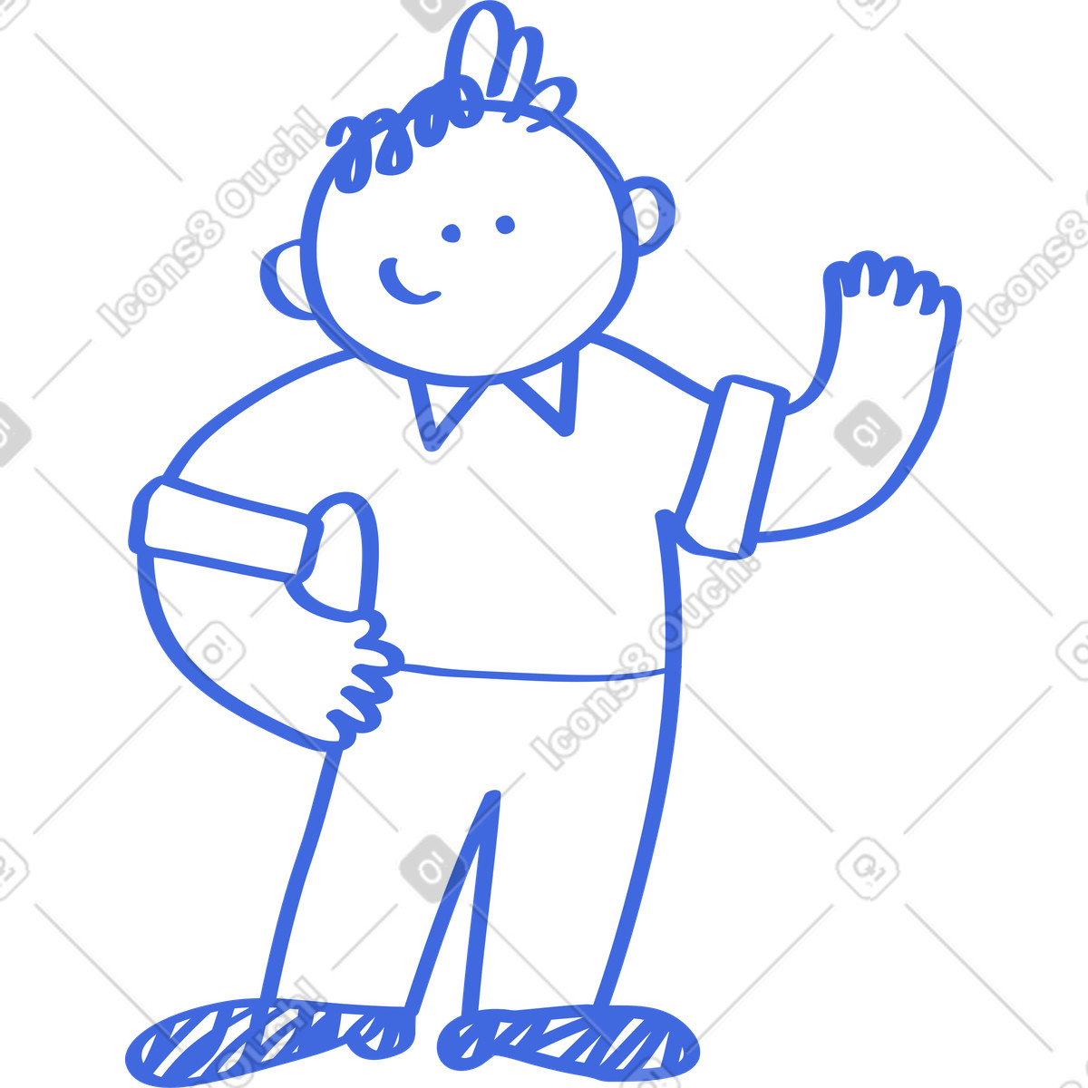 Ballpoint Pen スタイルの Character waving hand with smile and simple line art style のイラストをPNG、SVG形式でダウンロード