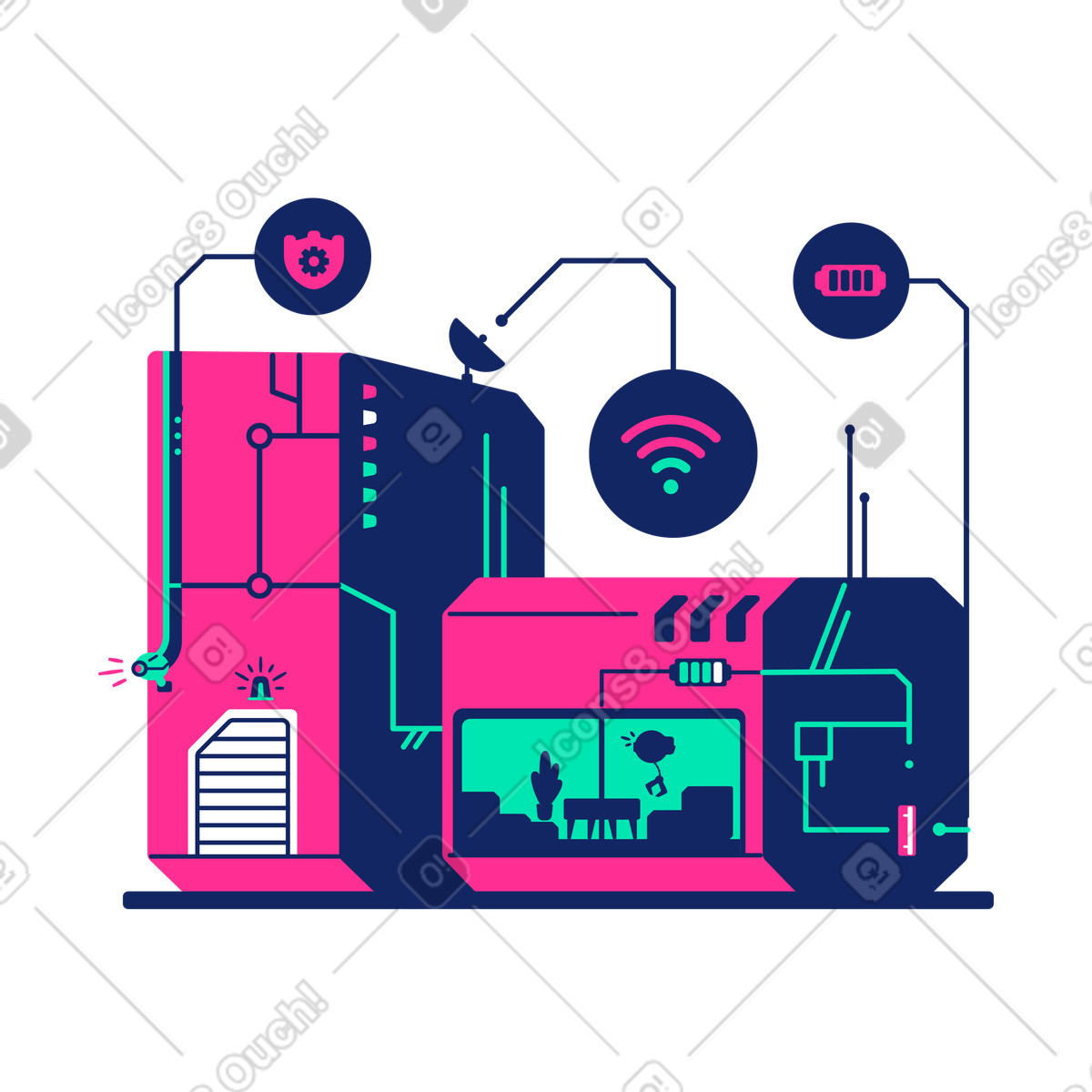 Futuristisches cyberpunk-smart-house-system-Illustration im Cyborg-Stil als Download in PNG, SVG
