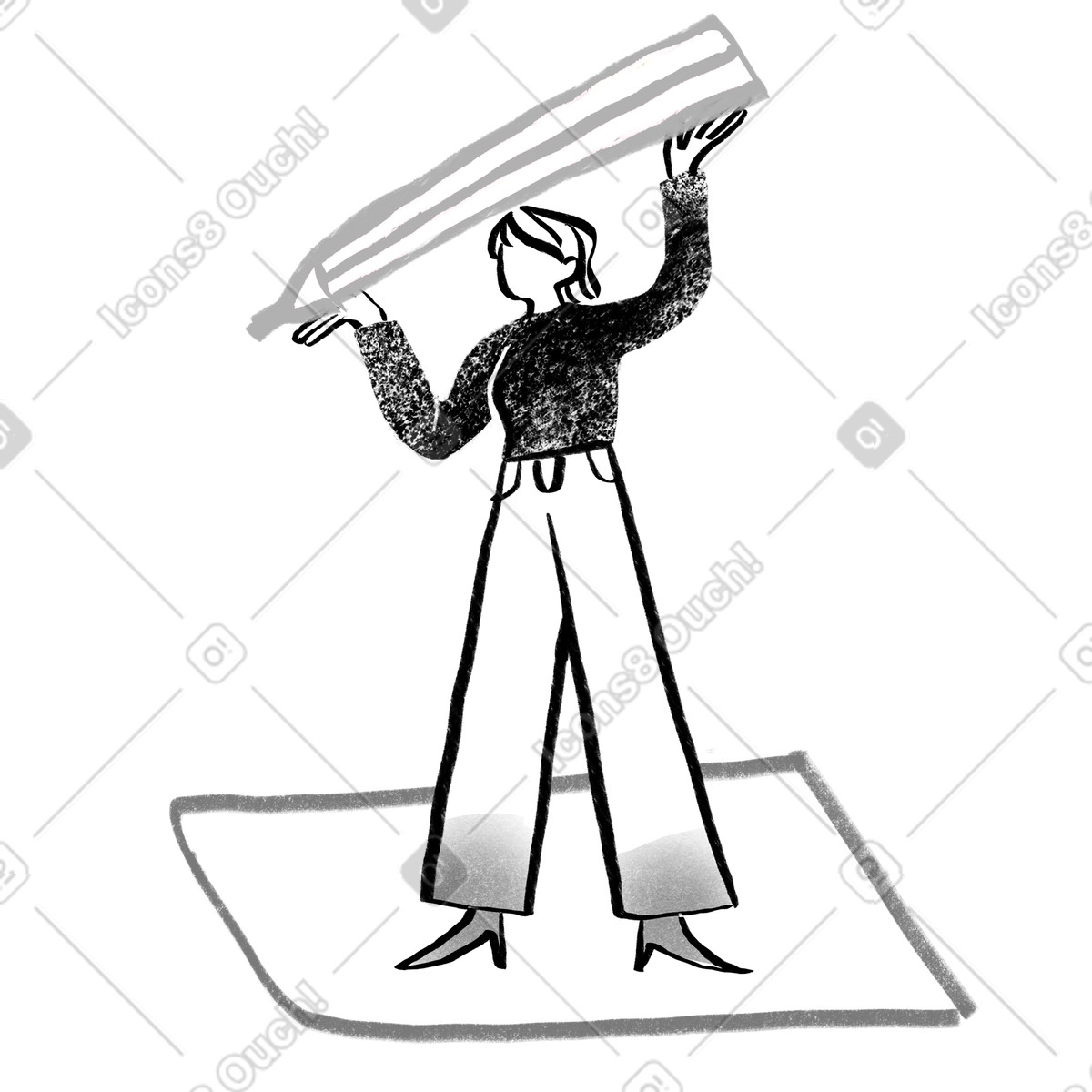 下载 Company 风格的 Black and white woman writing with a big pencil 插画，支持 PNG、SVG 格式