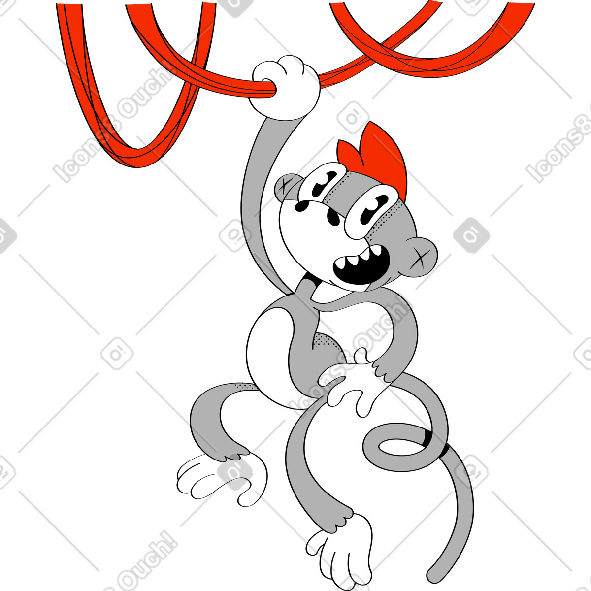 Affe auf einer rebe-Illustration im Looney-Stil als Download in PNG, SVG