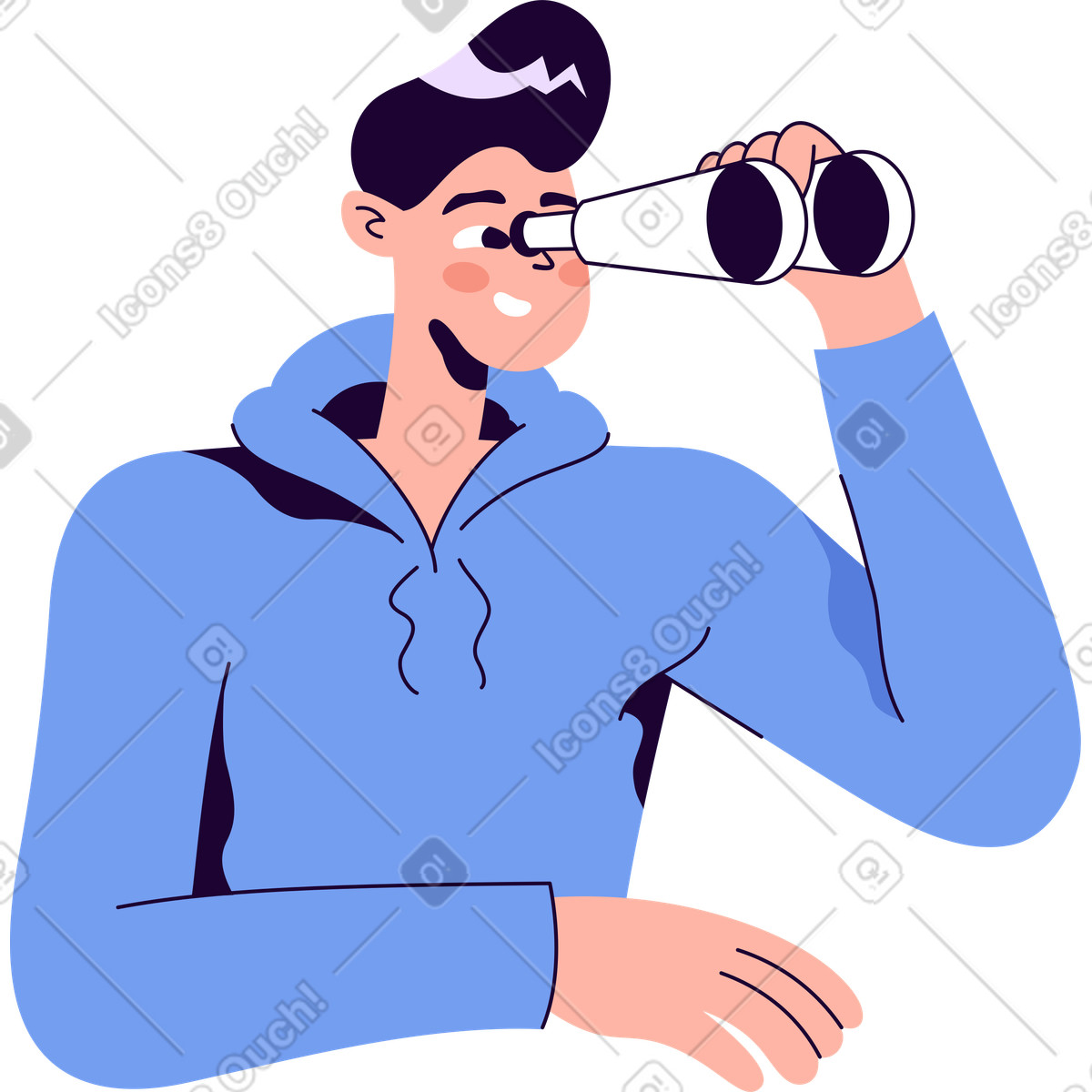 Ilustración Chico en una sudadera con binoculares estilo Martina a descargar PNG y SVG