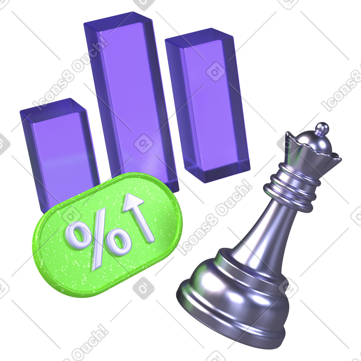 Illustration Stratégie de croissance d'entreprise, planification stratégique la performance, graphique à barres avec pièce d'échecs dans le style 3D Boost télécharger aux formats PNG, SVG