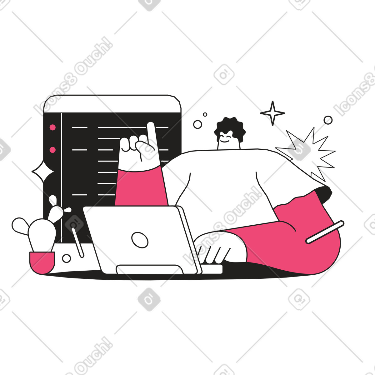 Developer writing code at laptop, Coding and debugging process animated illustration in GIF, Lottie (JSON), AE