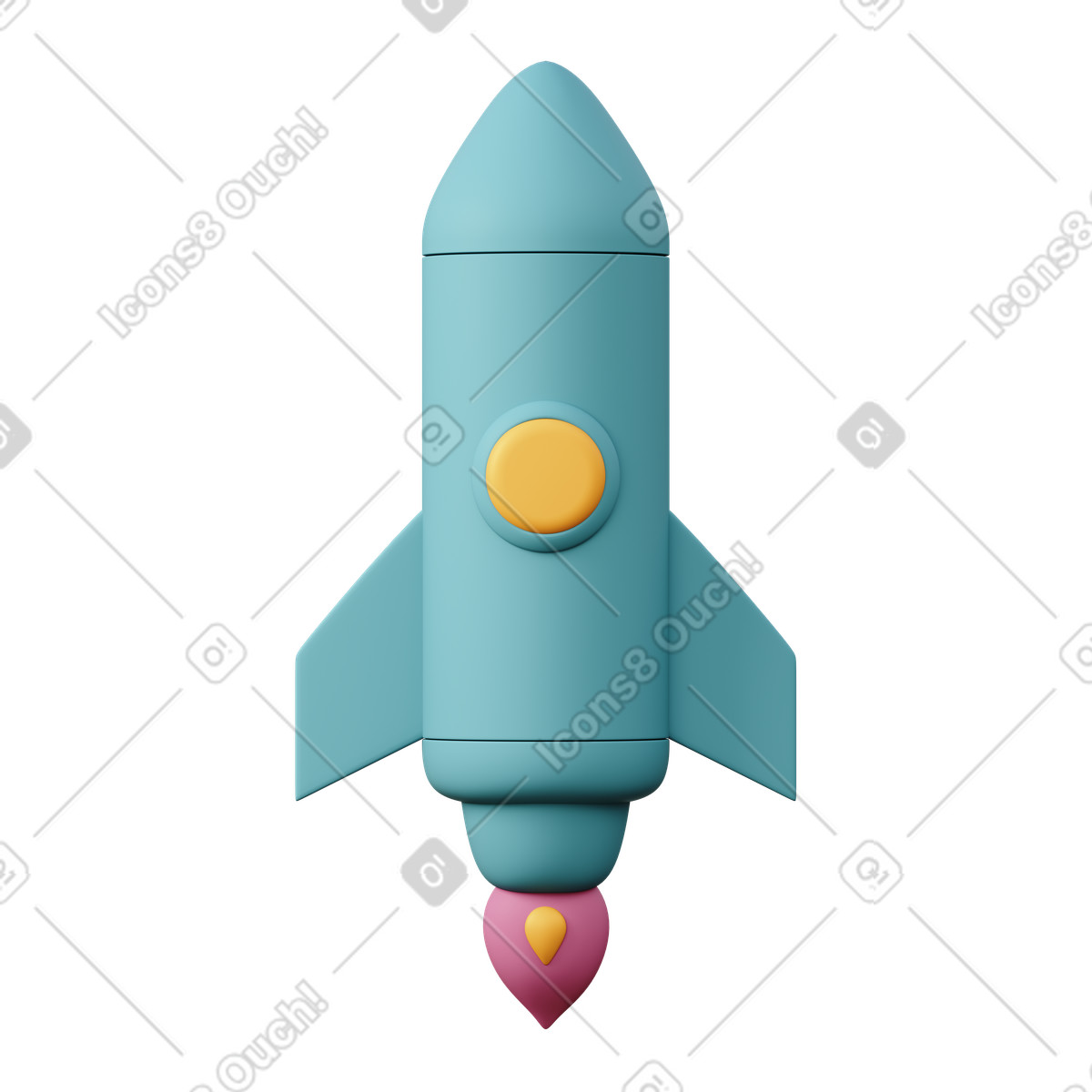 Ilustración Lanzamiento de cohete azul con llama, startup e innovación en estilo 3D Sugary a descargar en PNG y SVG