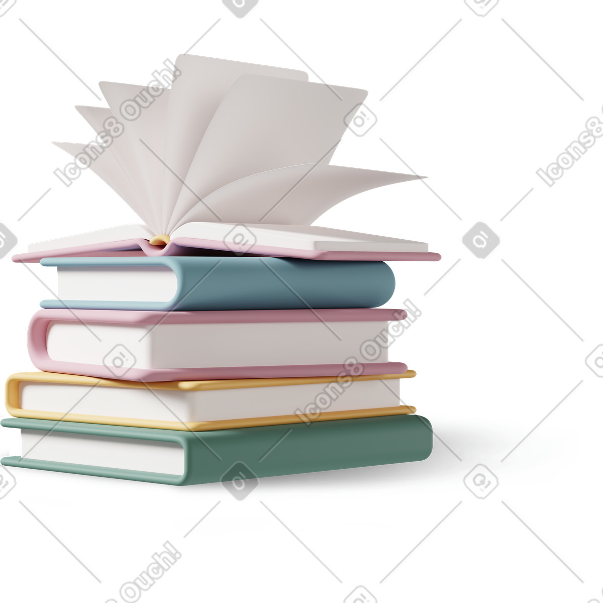 Stack of books illustration featuring colorful clipart images in PNG, SVG, GIF