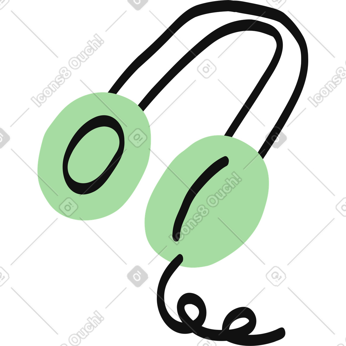 Ilustración Headphones music listening accessory with soft green pads and wire en estilo Organic a descargar en PNG y SVG
