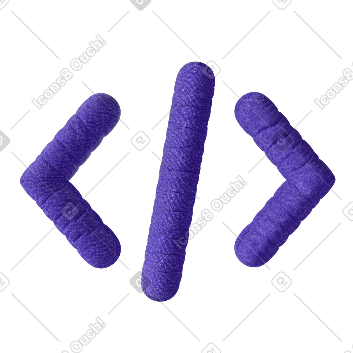 3D Purple Stuffed Code Sign illustration in PNG, SVG