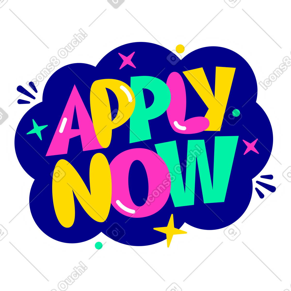 L'adesivo con scritte si applica ora al testo multicolore illustrazione in stile Lettering scarica in PNG, SVG