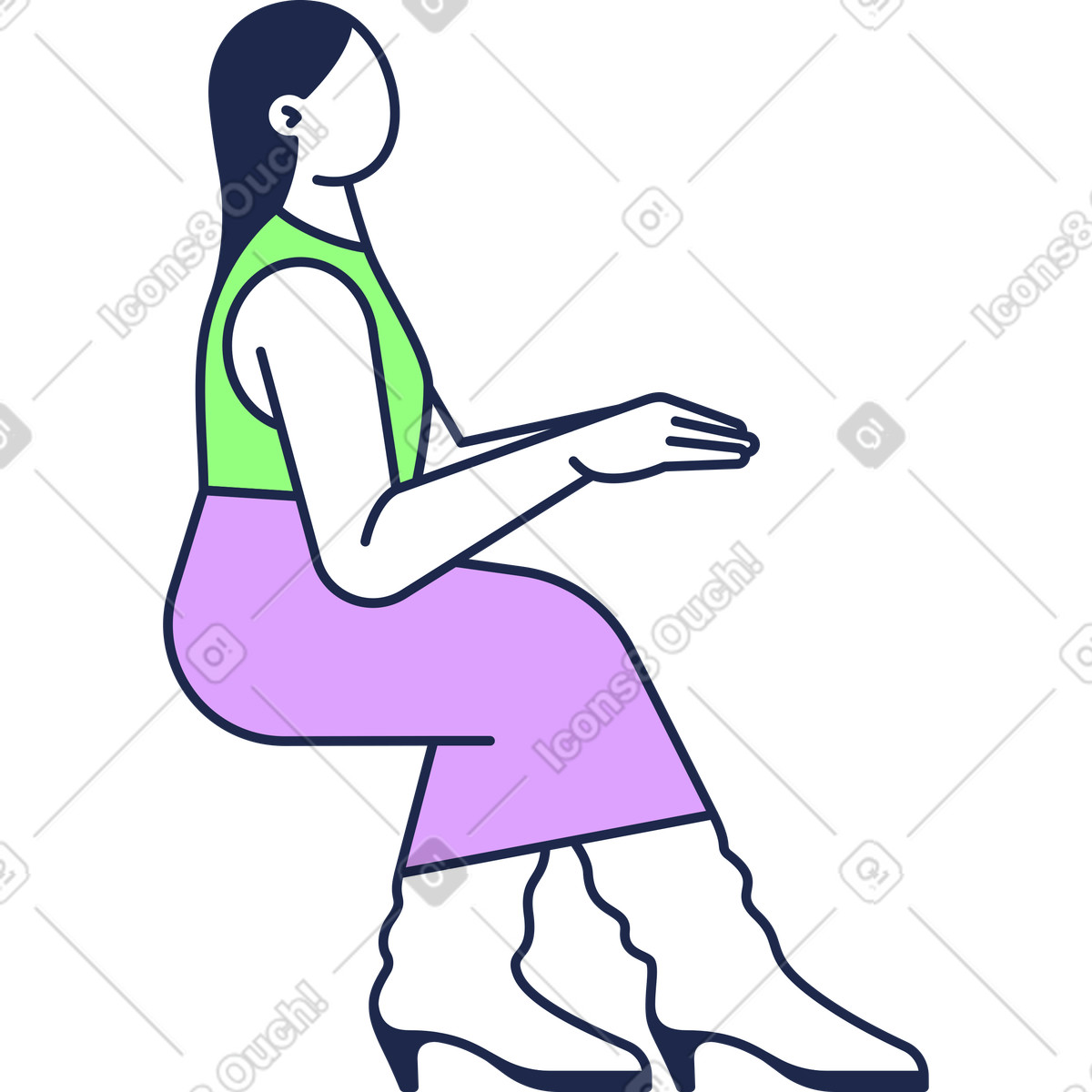 Illustration Femme assise levant les mains dans le style Outline à télécharger aux formats PNG, SVG