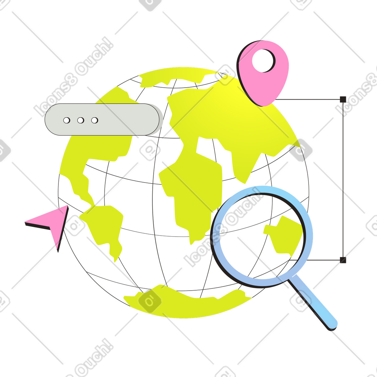Gaining global insight through Internet search illustration knowledge clipart image in PNG
