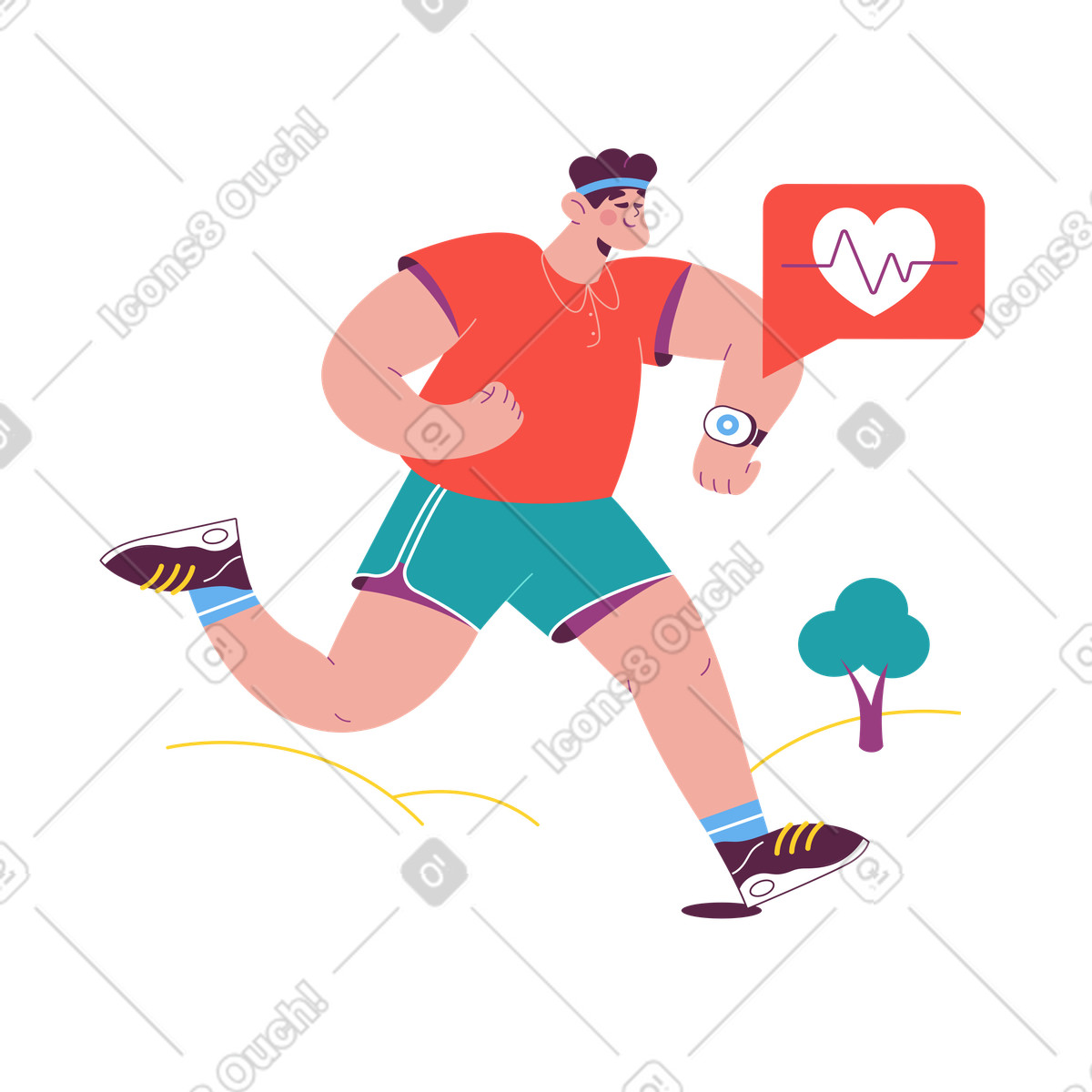 下载 Sammy 风格的 Athlete jogging outdoors with smartwatch, Fitness tracking and health monitoring 插画，支持 PNG、SVG 格式