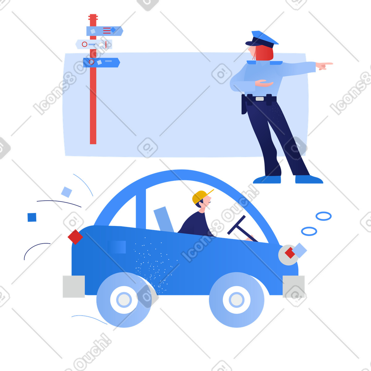 Ilustración Agente de tráfico que dirige los automóviles y supervisa el flujo del tráfico. en estilo Clip a descargar en PNG SVG
