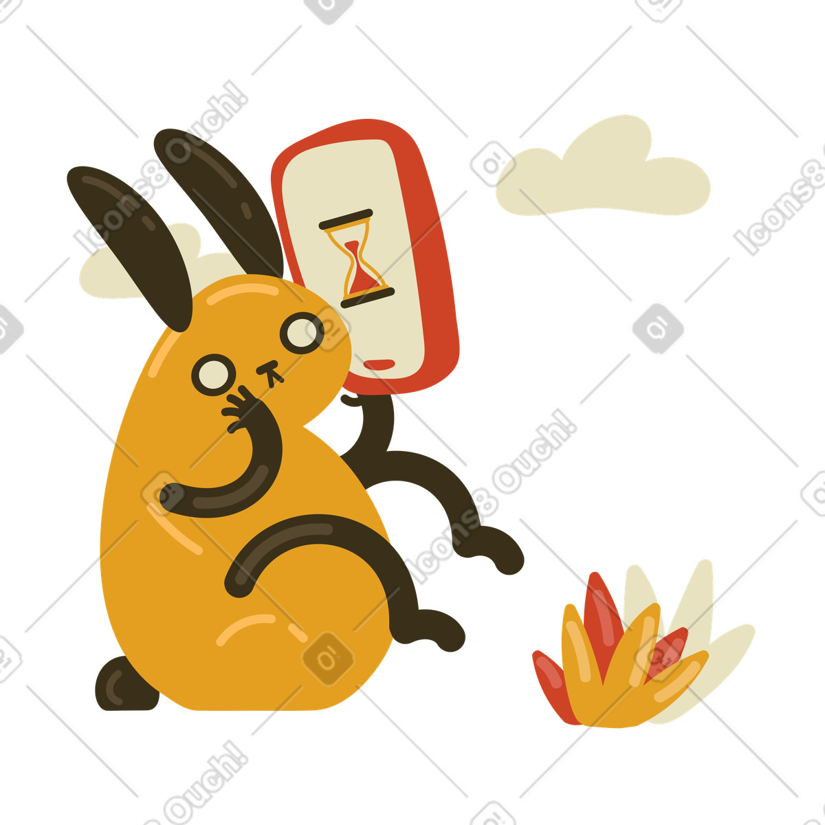 Rabbit waiting for downloading to complete animated illustration in GIF, Lottie (JSON), AE