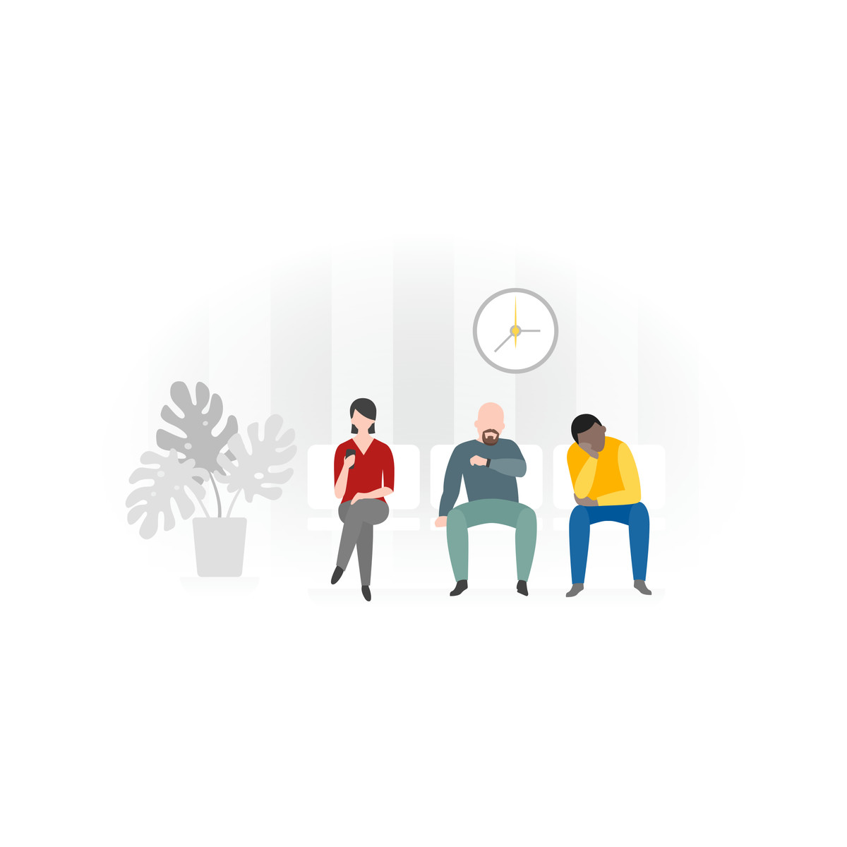 Group of people sitting in a chair and waiting illustration Fogg style download PNG, SVG