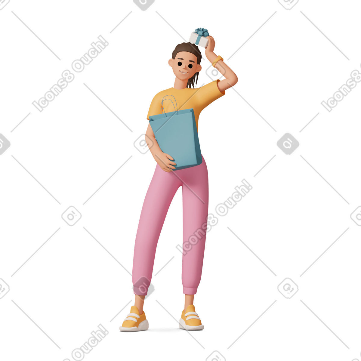 Ilustração de Girl with shopping bag and gift box em no estilo 3D Casual life para baixar em PNG, SVG