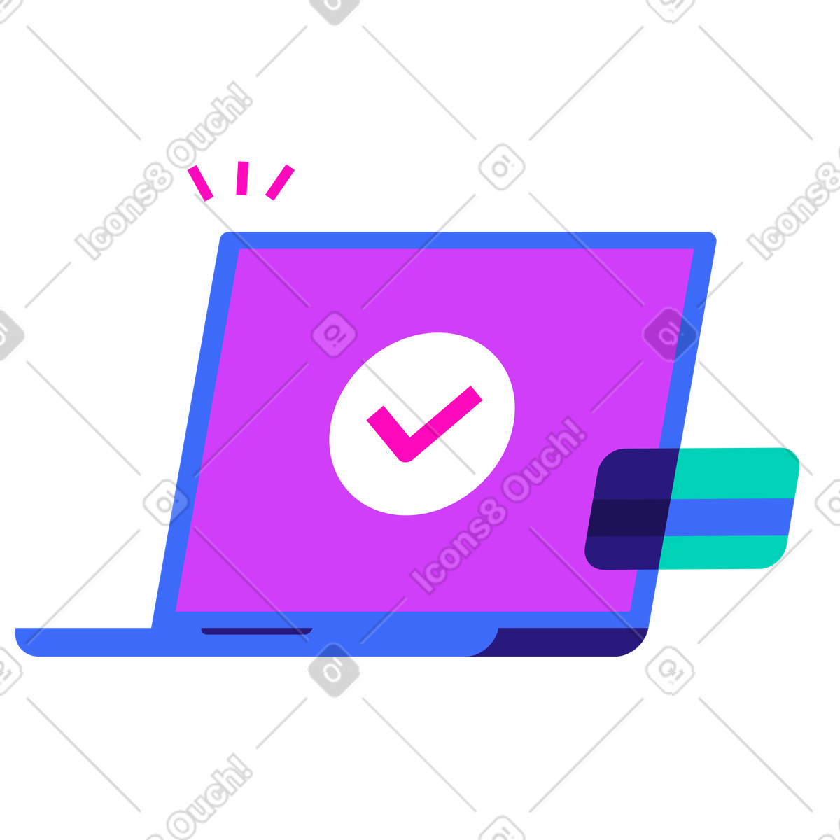 Online payment by card on laptop illustration in PNG, SVG