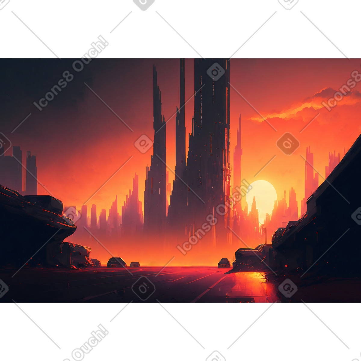 Landscape of futuristic city background illustration in Experimental style download in PNG, SVG