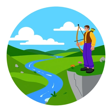 An archer standing on the edge of a cliff, surveying the landscape below