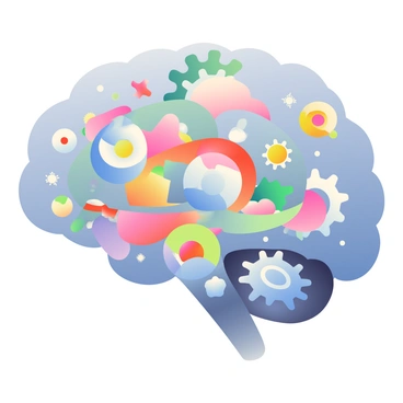A brain with layers of depth revealing complex thoughts as 3D structures