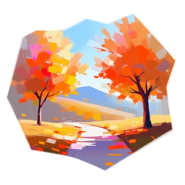 A picturesque autumn landscape with trees displaying vibrant red, orange, and yellow leaves.