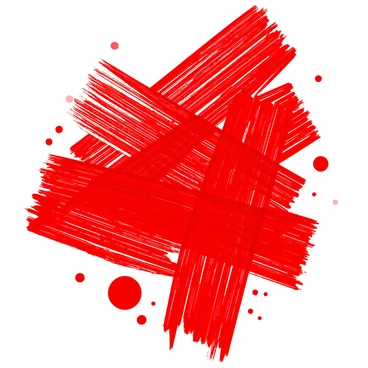 A close-up view of a textured canvas featuring various strokes of paint in shades of red. The strokes are bold and dynamic, overlapping in some areas and creating a sense of depth. The canvas has visible brush marks, emphasizing the artist's technique. There are also drips and splatters of paint around the strokes, adding to the organic feel of the composition. The focal point captures the raw energy and emotion expressed through the application of red paint on the surface.