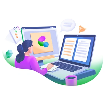 A modern pastel illustration depicting an illustrator and a client collaborating remotely. The scene shows two computer screens facing each other, each displaying a digital artwork and notes. The illustrator's screen features a colorful canvas with a vibrant design, while the client's screen shows a text document with feedback notes. In the background, there are elements like coffee mugs and notepads. Both characters are engaged in the conversation, with speech bubbles indicating their discussion. The overall composition emphasizes teamwork and creativity in a remote setting.