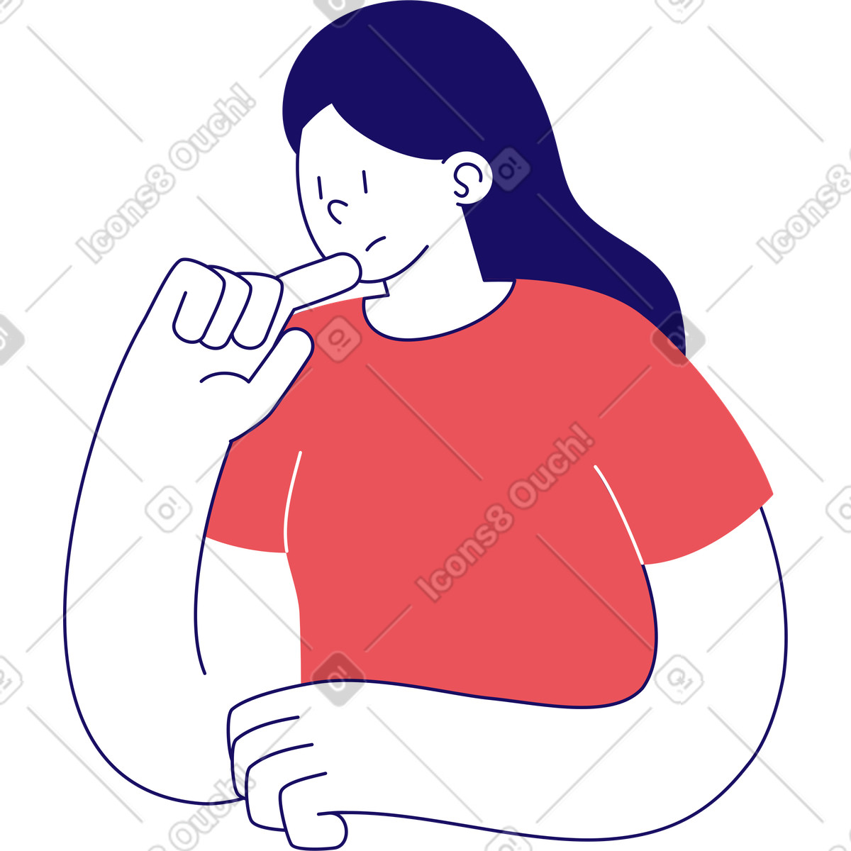 Illustration Femme triste pensant dans le style Bendy à télécharger aux formats PNG, SVG