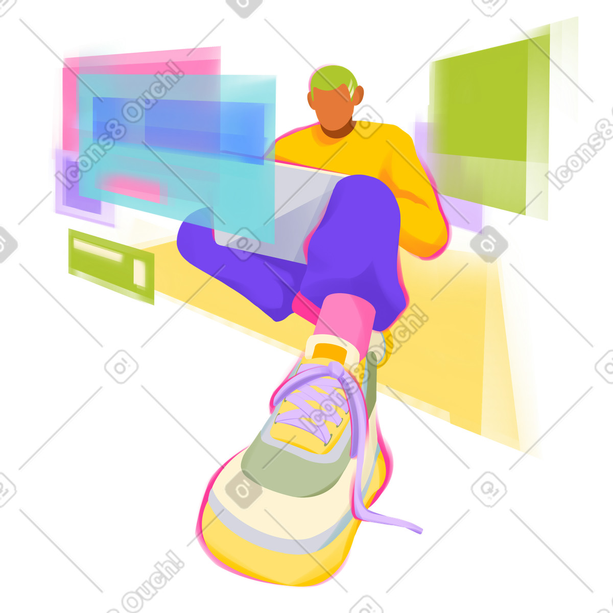 Virtual office setup with laptop and web applications animated illustration in Dynamic style download in GIF, Lottie (JSON), AE
