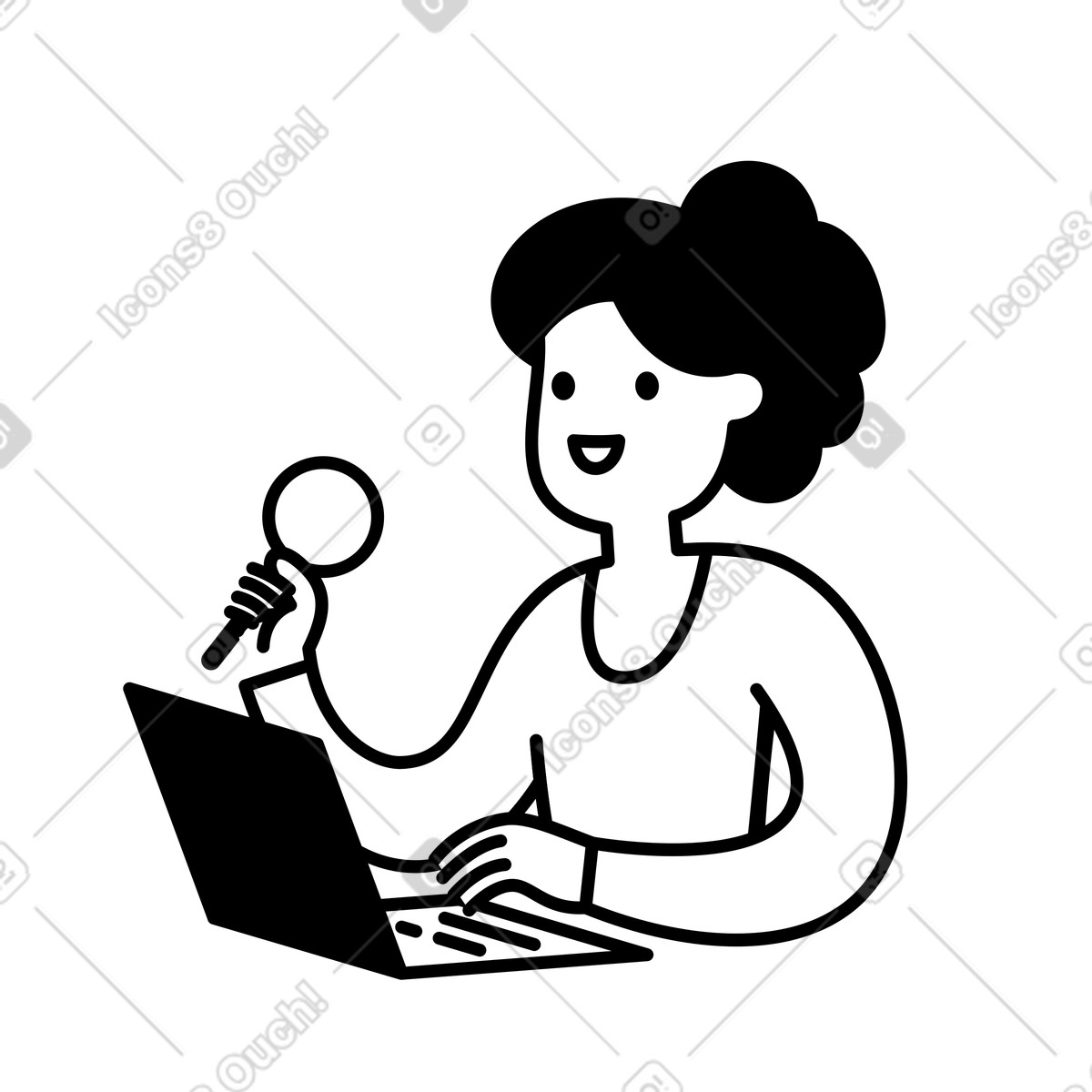 Character holding ball and writing on paper with pen-Illustration im Notion Line Art-Stil als Download in PNG, SVG