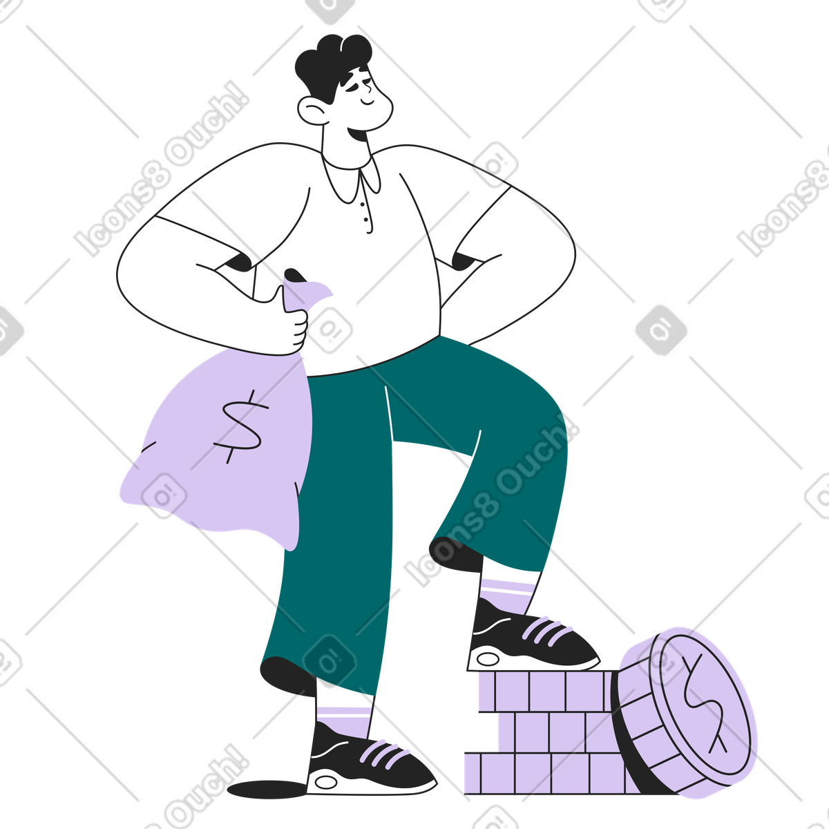 Ilustração de Homem com dinheiro em no estilo Sammy Line para baixar em PNG, SVG