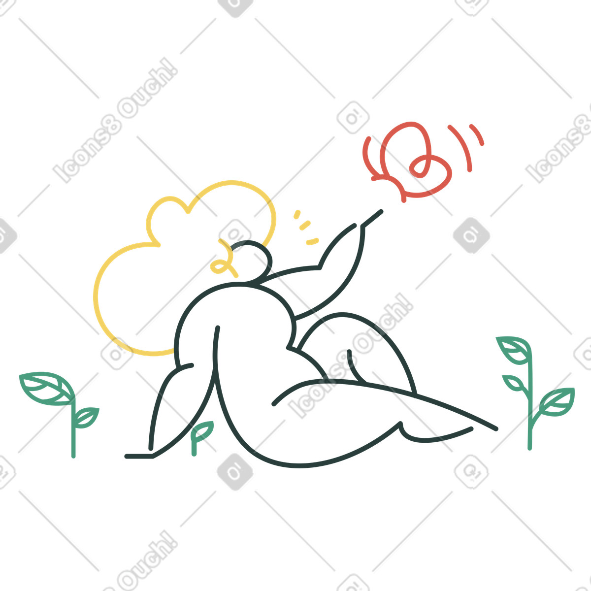 Ilustración Relaxation in the fresh air among greenery, Mindfulness and nature appreciation en estilo Macaroni a descargar en PNG y SVG