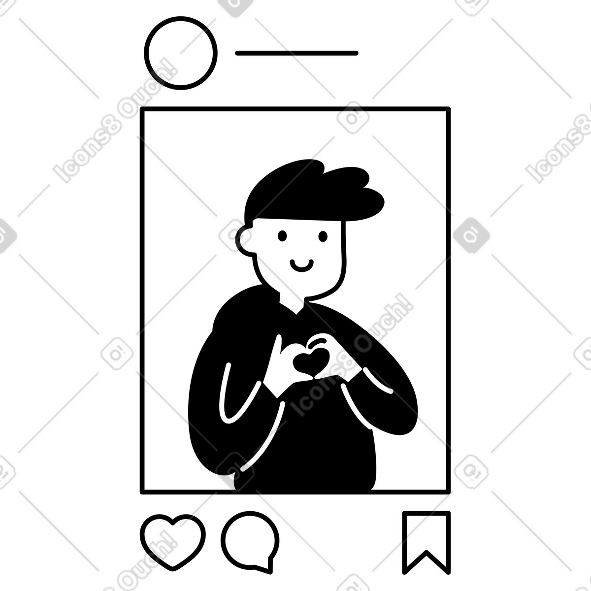 下载 Notion Line Art 风格的 Profile photo sharing heart gesture in social media post frame 插画，支持 PNG、SVG 格式
