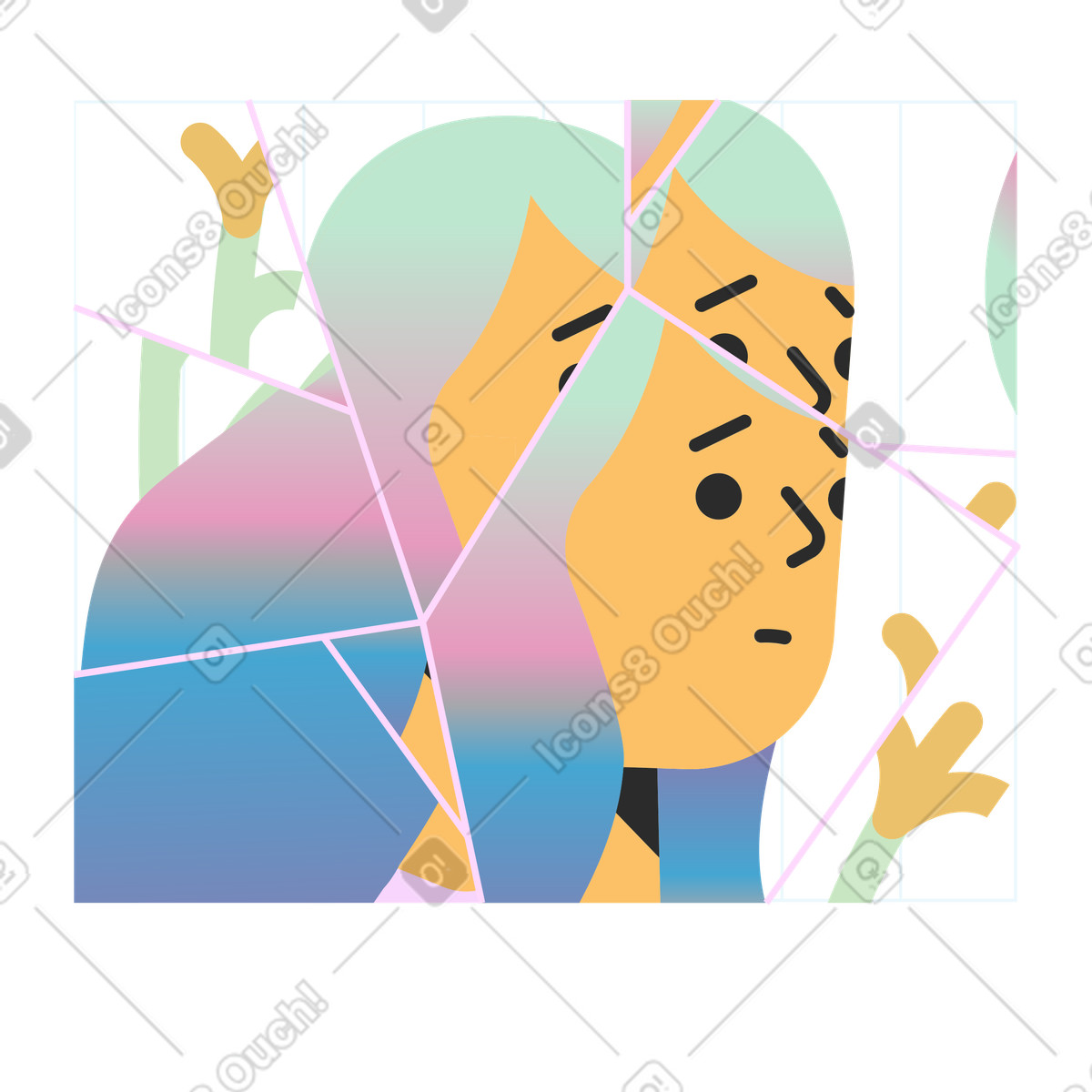 Abstract broken mirror reflection, Software fatal error concept illustration in Marginalia style download in PNG, SVG